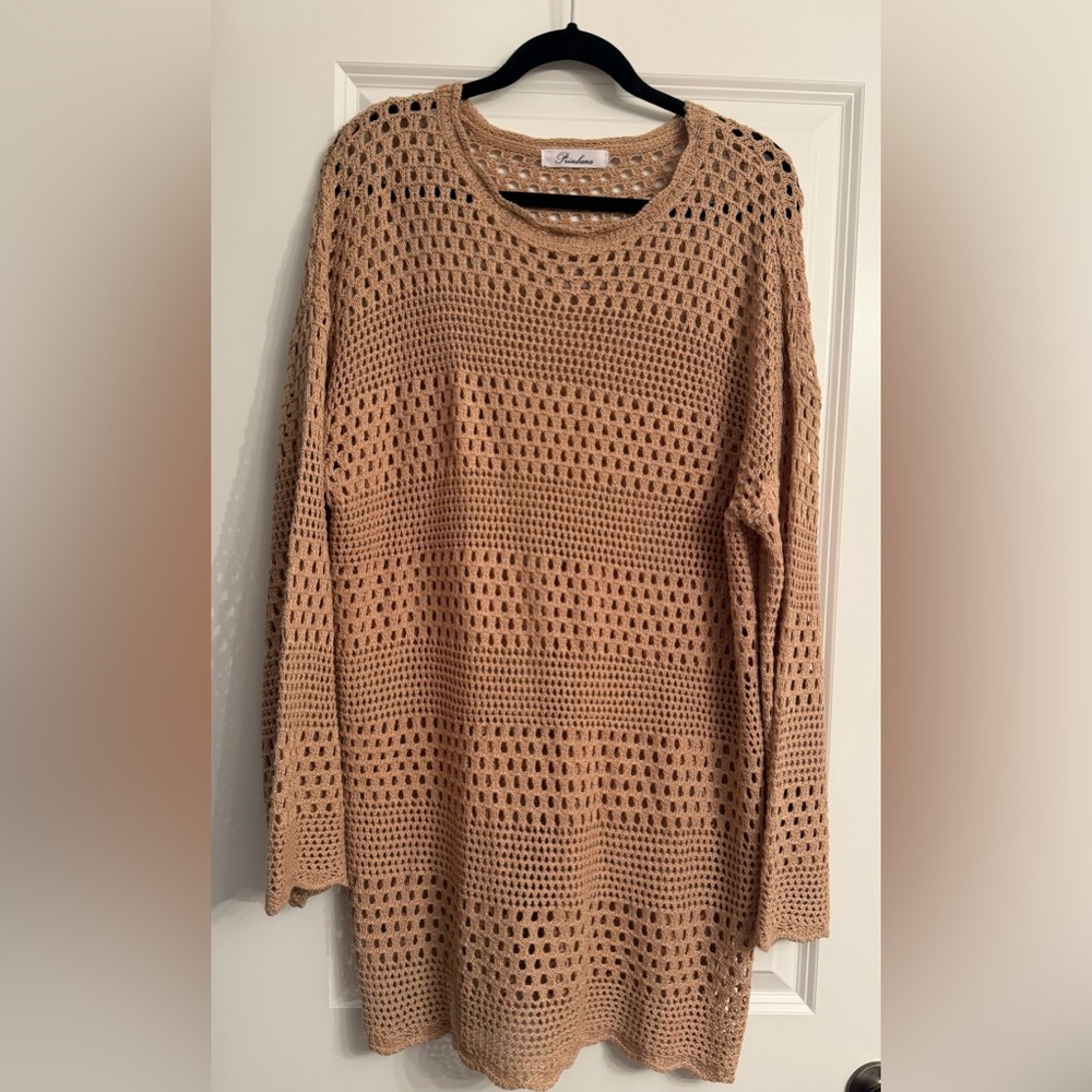 Lightweight Open-Knit Women's Swim Cover Up - Tan